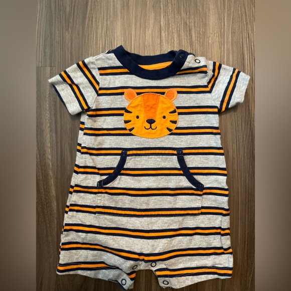 Carter's Navy and Orange Striped Baby Romper with tiger size 3/6M - Picture 1 of 4